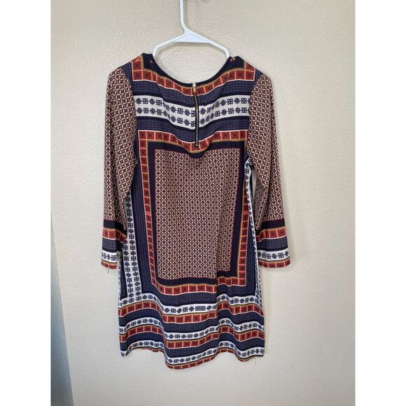 Joy & Co Womens Geometric Print Dress long Sleeves Zipper‎ M polyester round - Picture 5 of 7